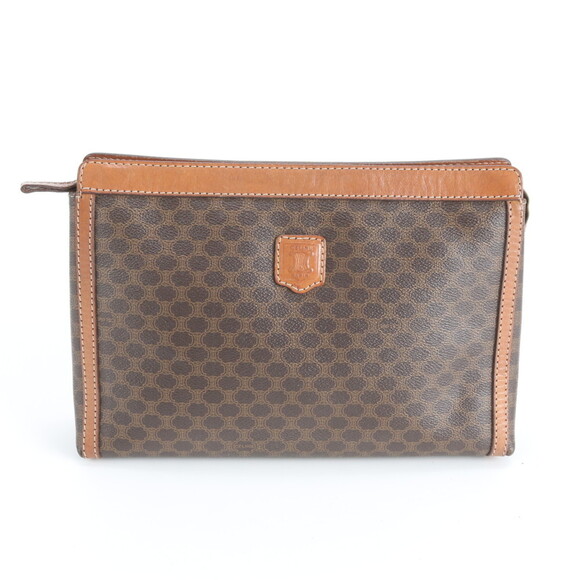 Celine Macadam Leather Clutch Bag/Pouch Brown Men's